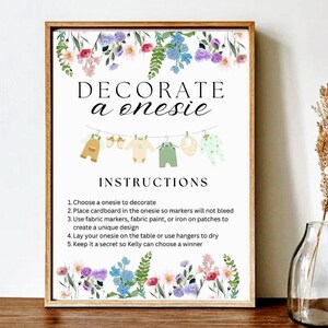 Decorate a Onesie Baby Shower Station Sign & Game Template (Digital Download, 8x11in Canva Template)