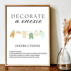 Decorate a Onesie Baby Shower Station Minimalist Sign, Decorate a Onesie Instruction Baby Shower Game, Decorate a Bib Editable Template