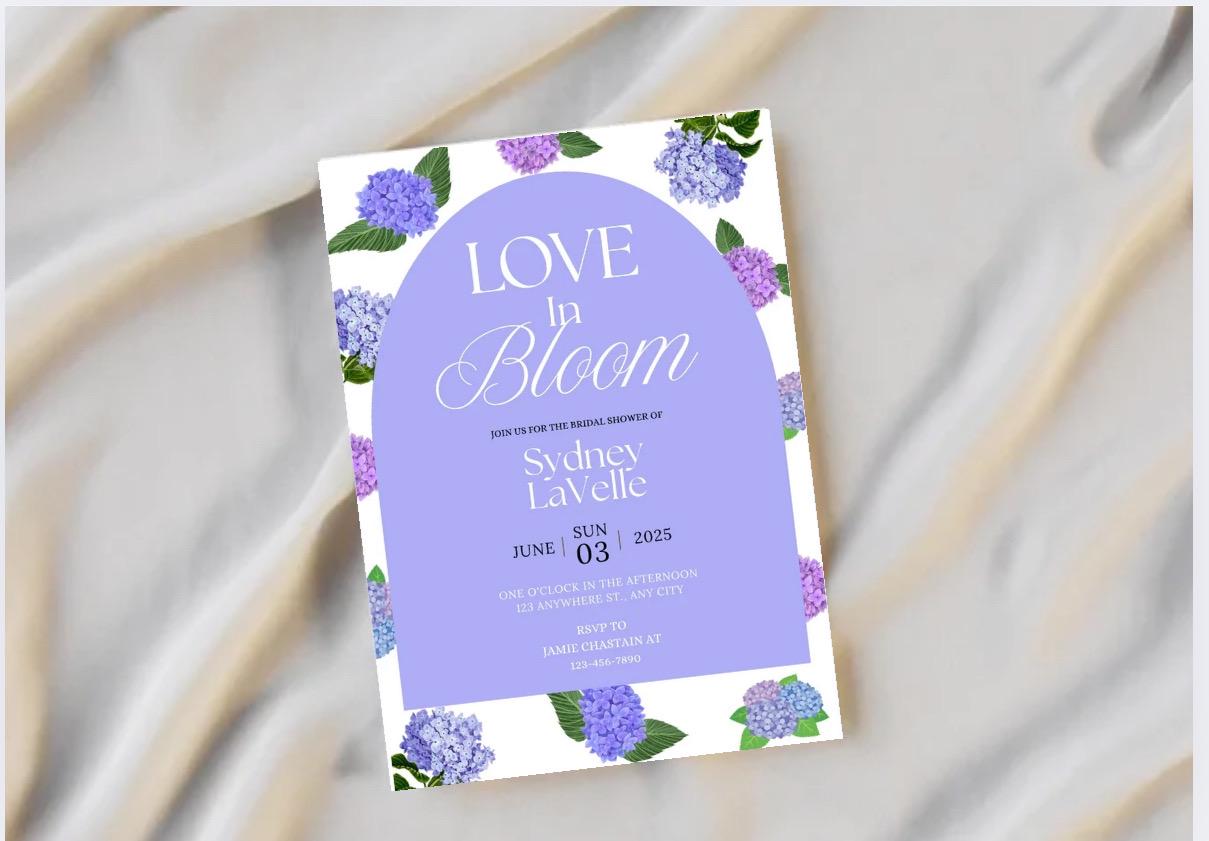 Love in Bloom Bridal Shower Invitation Printable Template, Blue Hydrangea Flower Invite, Something Blue Wedding Bridal Brunch Sign
