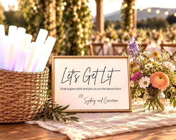 Glow Stick Wedding Sign, Let’s Get Lit Sign, Wedding Reception Sign, Editable Canva Template, Printable 5x7 Wedding Sign