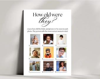 How Old Were They Bridal Shower Game, Guess Their Age Game Engagement Party Graduation Party, Editable Printable Canva Template