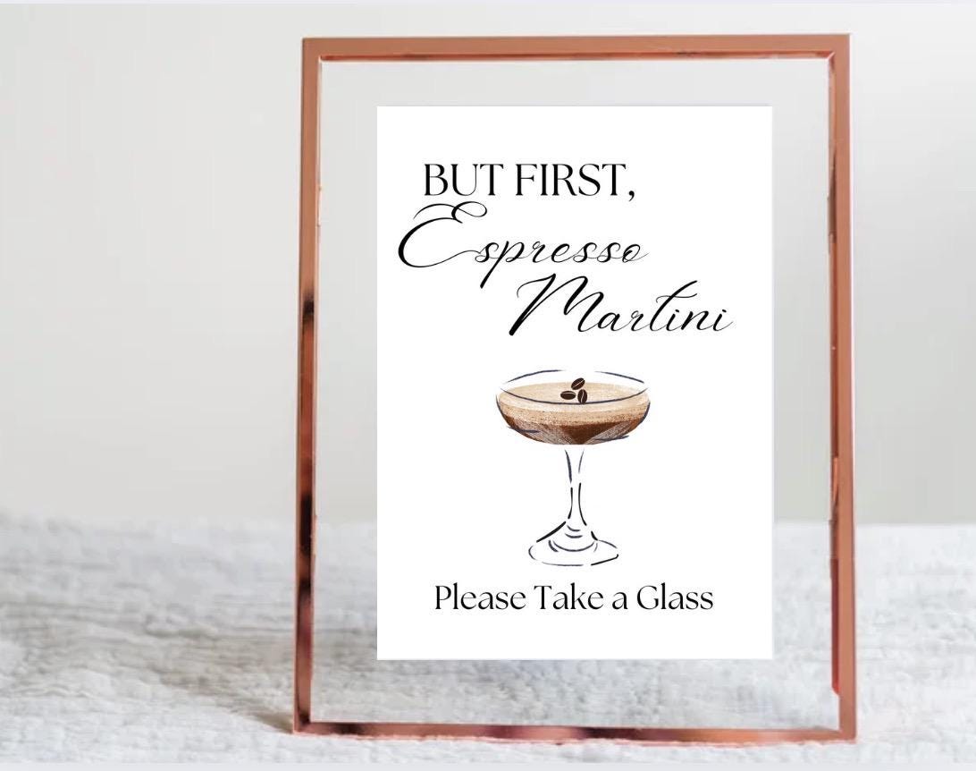 Espresso Martini Signature Drink Sign: Wedding Bar Menu (Digital Download 5x7 Template)