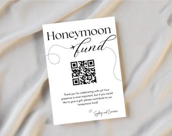Honeymoon Fund QR Code Sign: Editable Wedding Cash Gift (Canva Template)
