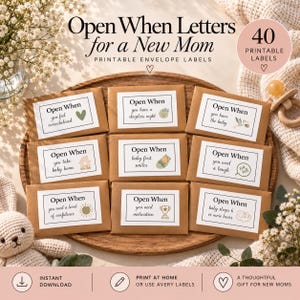 Open When Letters for New Mom, 40 Printable Envelope Labels, Baby Shower Activity, Postpartum Gifti