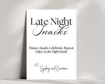 Late Night Snack Station Wedding Sign: Minimalist Dessert Bar (Canva Editable, Digital Download 5x7)