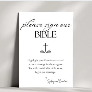 Letrero imprimible "Nuestra Biblia", letrero minimalista para libro de visitas de boda, letrero moderno "Por favor, firme nuestro libro de visitas", libro de visitas único y personalizado