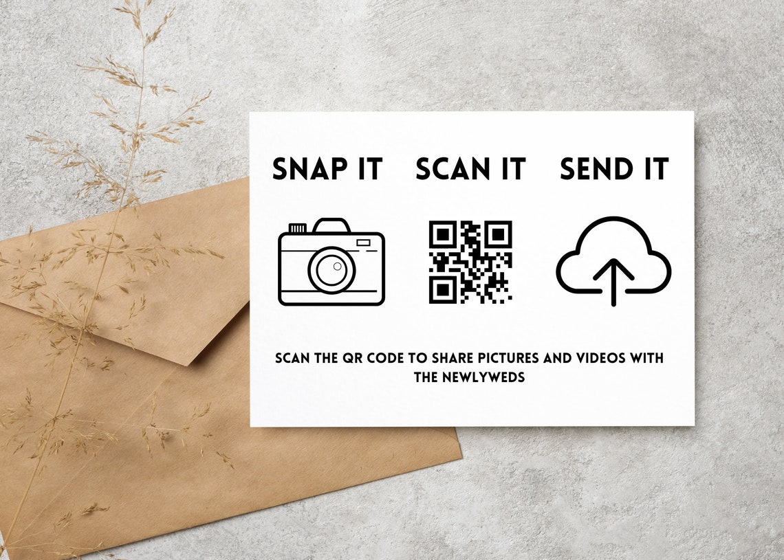 Wedding Photo Sharing QR Code Sign Template, Snap It Scan It Send It