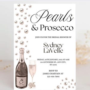 Pearls & Prosecco Bridal Shower Invitation: Elegant Champagne Theme (Digital Download 5x7 Template)