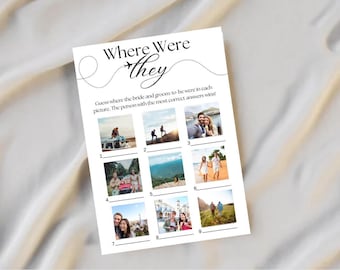 Where Were They Wedding Bridal Shower Photo Guessing Game, Editable Canva Template, Travel Photo Couple Game, Honeymoon Sign Airplane