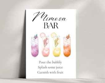 Mimosa Bar Sign Printable Template, Bridal Shower Brunch Mimosa Sign Decoration, Prosecco Champagne Signature Drink Station, Pour the Bubbly
