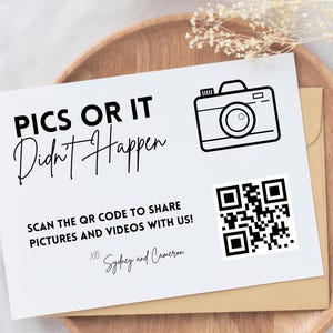 QR-Code-Karte Bilder oder es ist nicht passiert, Foto-Sharing-Hochzeitsschild-Digital-Vorlage, Hochzeitstisch-Liebes-Sozial-Medien-Digital-Gästebuch-Zeichen