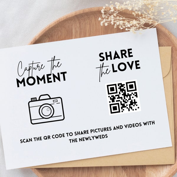 Capture the Moment, Share the Love QR Code Photo Sharing Printable Template, Wedding Photo Guest Book Sign, Minimalist Social Medial QR Code