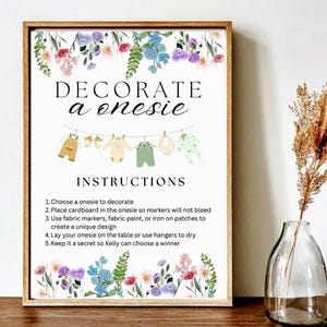 Decorate a Onesie Baby Shower Station Sign with Instruction Template, Decorate a Onesie Bib Baby Shower Game, Baby Sprinkle Game Template