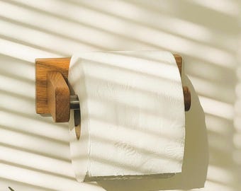 Solid Oak Toilet Paper Holder, Wall-Mounted Bathroom Accessory