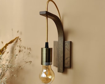 Modern Oak Wall Sconce, Graphite Finish, Plug-In or Hardwired