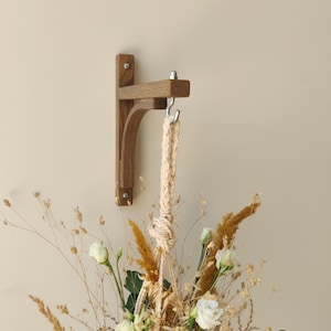 Massief eikenhouten plantenbakbeugel, vintage plantenhanger, grafietafwerking