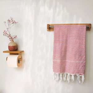 Oak Bathroom Accessories Set, Toilet Paper Holder with Shelf, Towel Rack