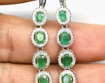 Elegant silver long earrings with a natural emerald &quot;Beautiful Perfection&quot;