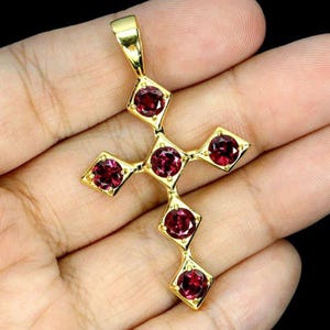 Exclusive silver jewelry cross with natural garnet &quot;Blessing&quot;