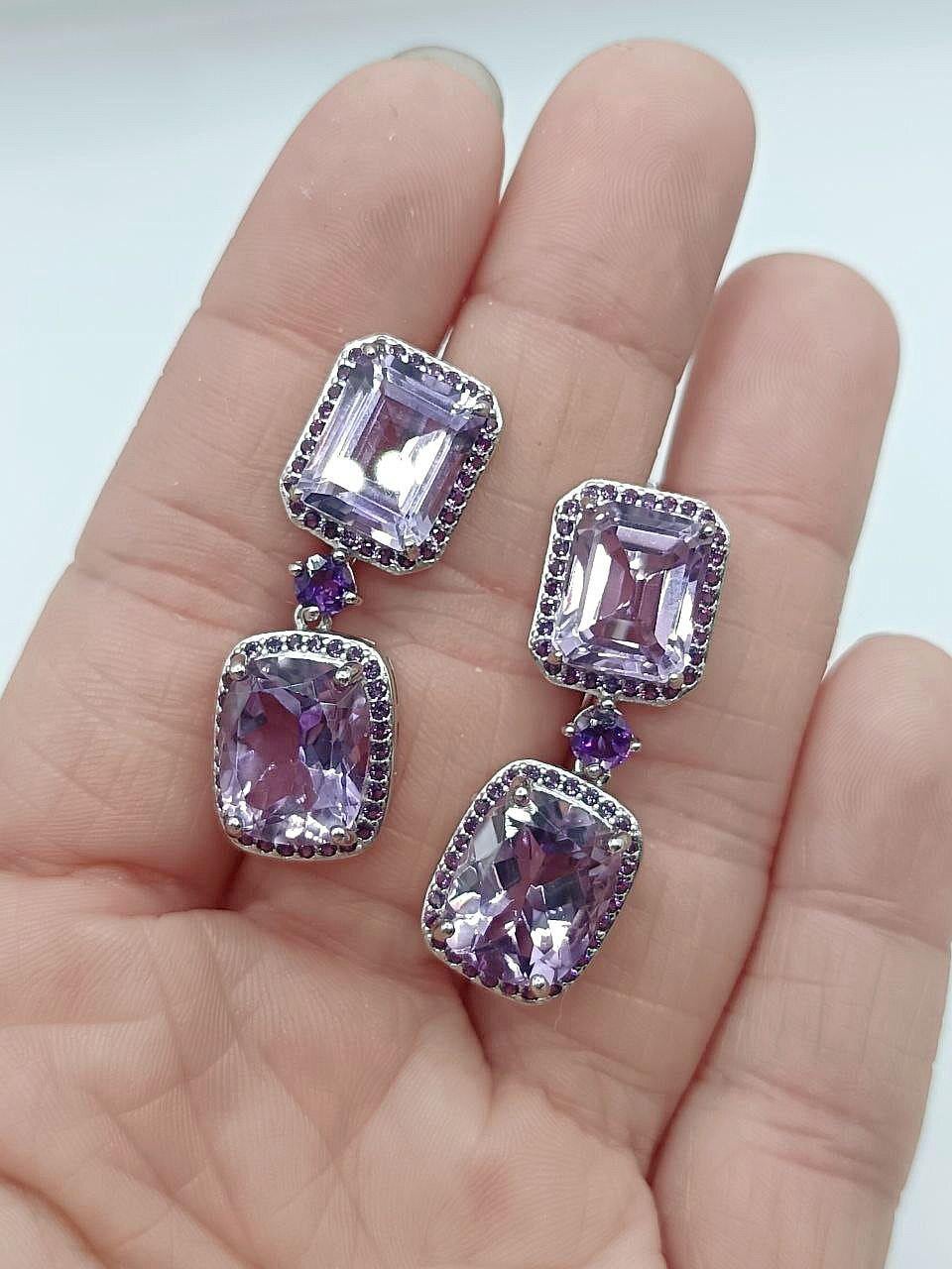 Delicate silver earrings with natural amethyst "Marshmallow"