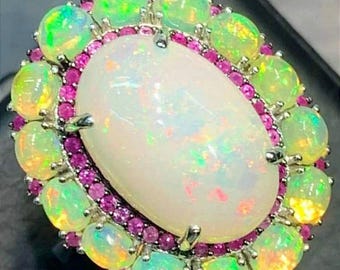 large silver ring with natural Ethiopian opal &quot;Princess Gifts&quot;