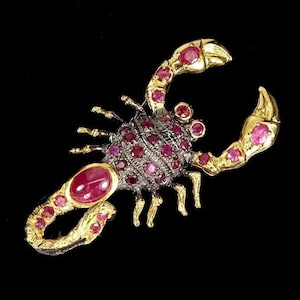 Exclusive silver brooch pendant with a natural ruby in the shape of a scorpion &quot;Underwater King&quot;