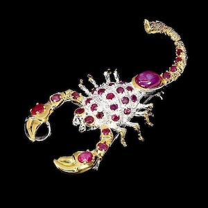 Original silver brooch pendant with a natural ruby in the shape of a scorpion &quot;Ruby Scorpion Happiness&quot;