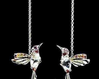 Exquisite delicate silver earrings with natural aquamarine &quot;Chirping of birds&quot;