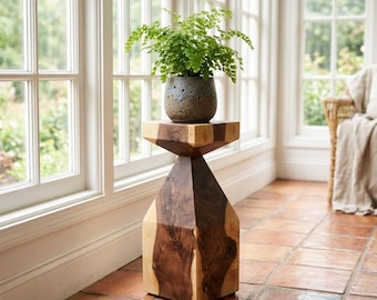 Walnut Plant Stand, Hand Carved from Solid Walnut Log (SN2501)