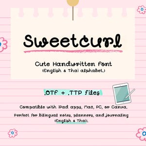 SweetCurl – Cute Handwriting Font for Digital Planners & Notes | Goodnotes, Notability, iPad, Journaling Font