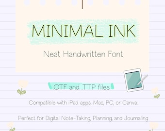 Minimal Ink – Carattere di scrittura a mano pulito per agende e note digitali / Goodnotes, Notability, carattere per iPad