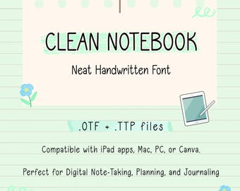 Clean Notebook – Carattere di scrittura a mano pulito per appunti e agende digitali / Goodnotes, Notability, iPad
