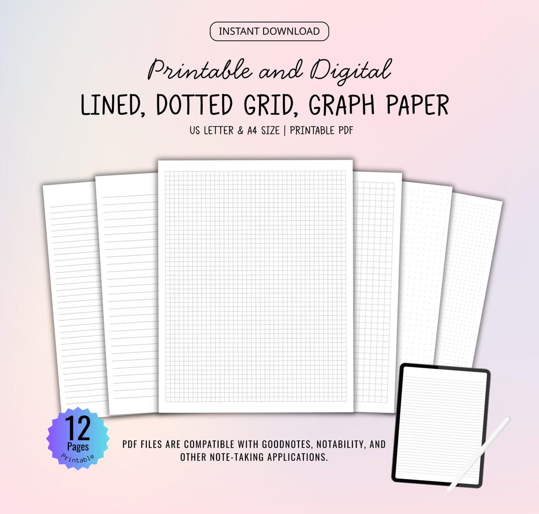 Lined, Dotted Grid & Graph Paper Templates | Printable PDF | A4 and US ...