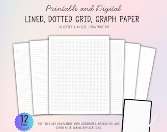 Lineal, gepunktet Grid & Millimeter Papier Vorlagen | Druckbare PDF | A4 und US Letter Größen | Digitales Notizpapier für Studenten Journal