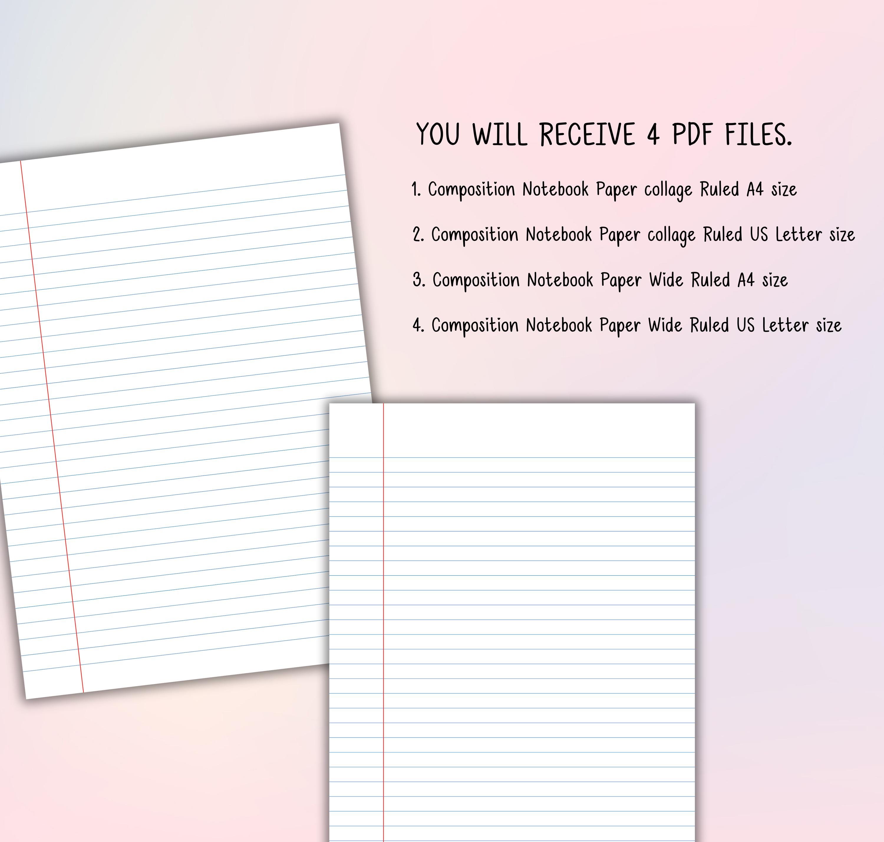 Printable Composition Notebook Paper: College & Wide Ruled (PDF ...