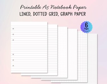 A5 Printable Notebook Paper | Lined, Graph, Dot Grid (6 Page PDF)
