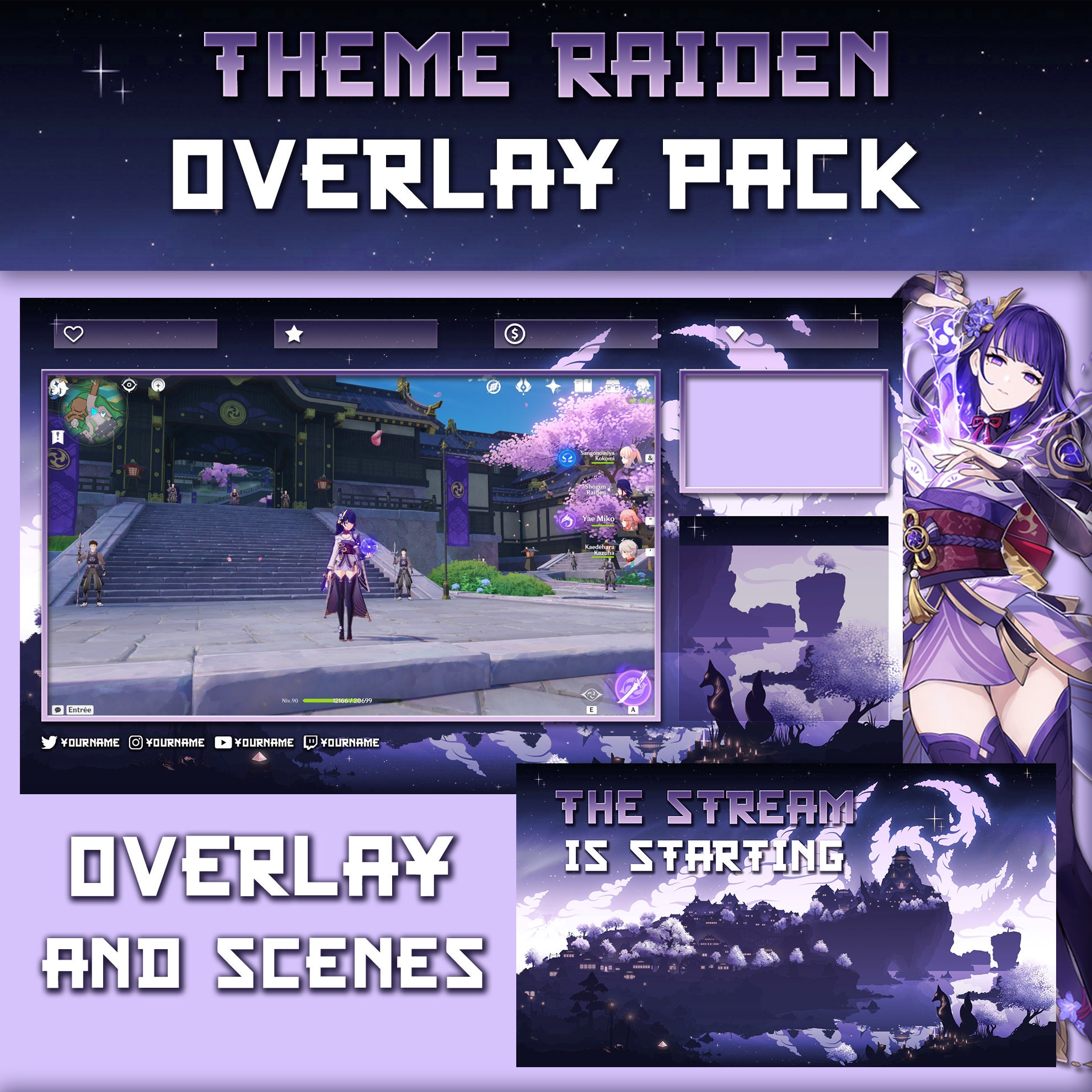 Overlay Pack Raiden Genshin Impact Overlay & Scenes Etsy