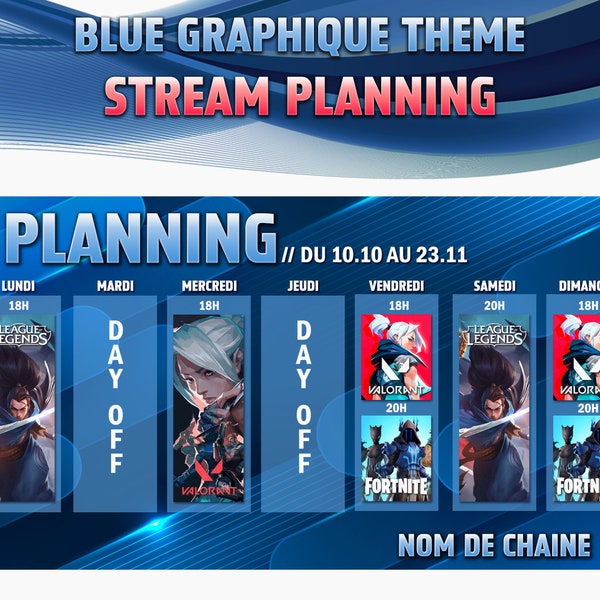 Planning Stream Bleu - Modifiable ou Personnalisable