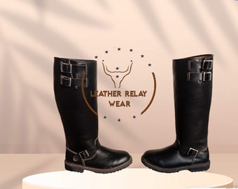 Men Real Leather Long Boots, Leather Riding boots, Black Boots Shoes, Knee High Shoes, Handmade Boots For Men, Personalized Shoes