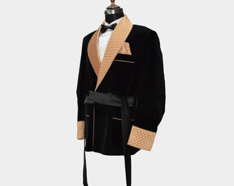Men Smoking Jacket Coat | Handmade Velvet Smoking Jacket | Men Quilted Smoking Overcoat | Gifts For Husband | Gifts