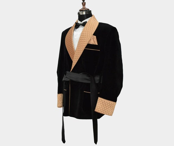 Men Smoking Jacket Coat | Handmade Velvet Smoking Jacket | Men Quilted Smoking Overcoat | Gifts For Husband | Gifts