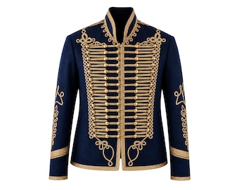 Men Military  Wool Navy Blue Jacket, Officer Jacket, Pelisse Hussar Uniform, Gift For Her, Husband Gift