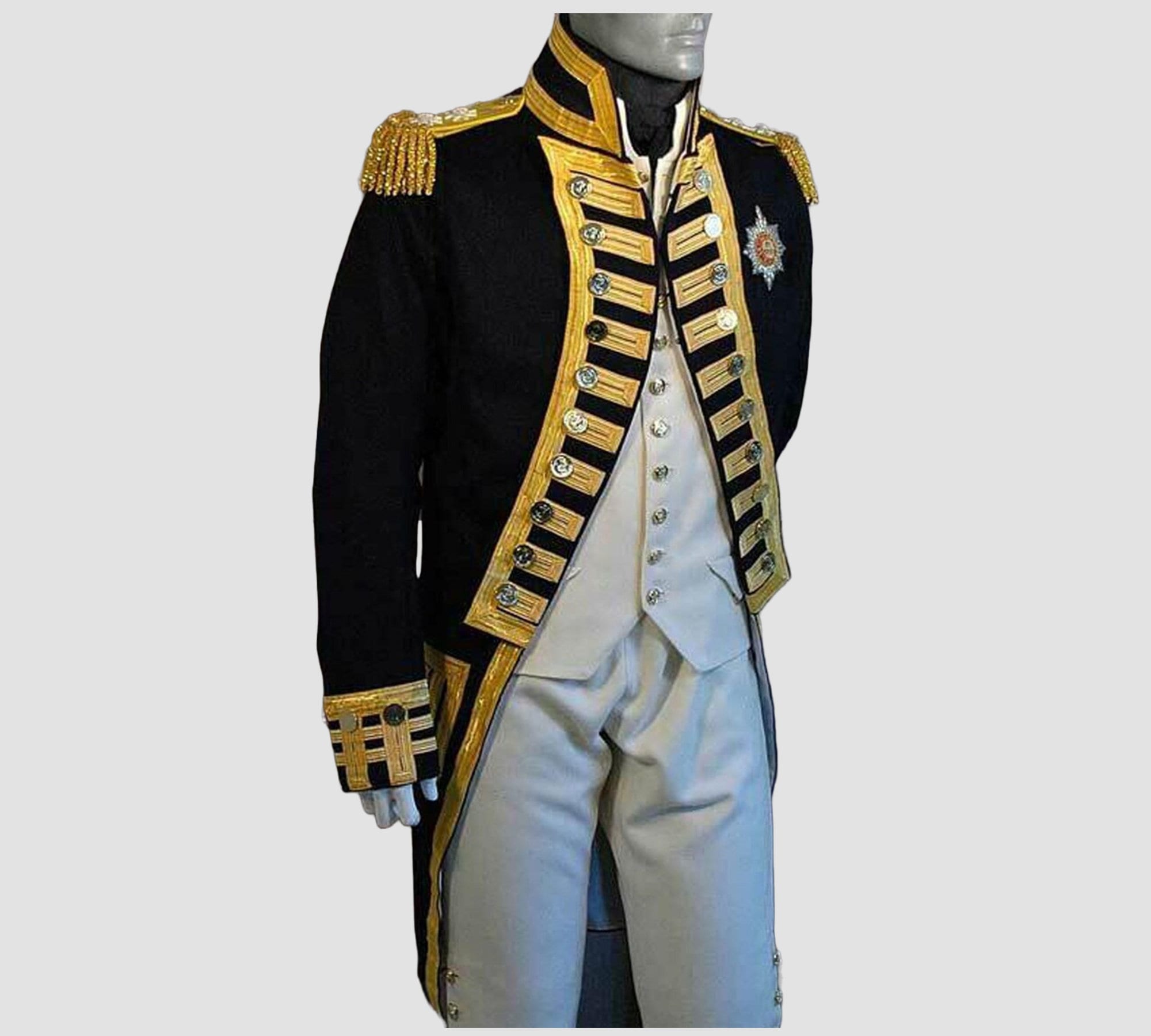 British Royal Navy Vice-Admiral Historical Handmade Military Jacket For Men, Steampunk Admiral Uniform Hussar Long Jacket