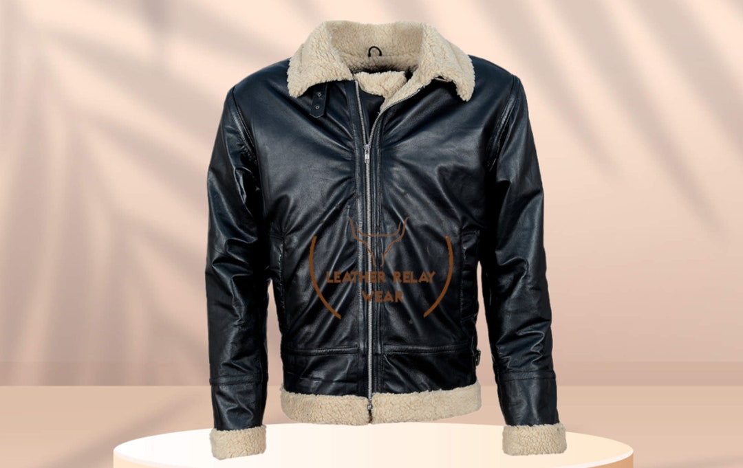 Buy Leather Bomber Jacket for Men ,fur Collar Jacket ,leather Bomber  ,vintage Black Jacket Holiday Men's Jacket, Christmas Gift Online in  India