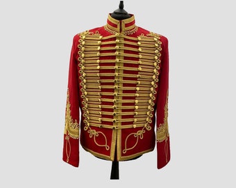 Pelisse Hussar Jacket For Men's, Pelisse Hussar Uniform, Scottish Military Tunic Jacket, Handmade Scottish Napoleonic Red Hussars Jacket