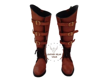 Custom Riding Leather Boots with Leather Sole, Buckle Design Boots, Long Boots for Men and Women, Boots With All Sizes