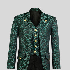 Handmade Men Tail Coat Jacket Gold Brocade Goth Steampunk Victorian Tailcoat
