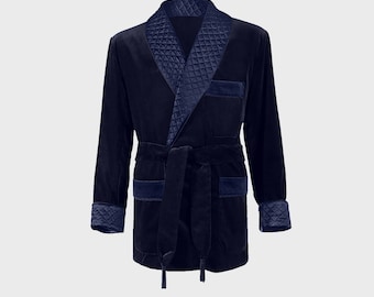 Men Women Smoking Jacket | Velvet Smoking Jacket | Quilted Smoking Coat | Navy Shell Smoking Coat | Gift For Him
