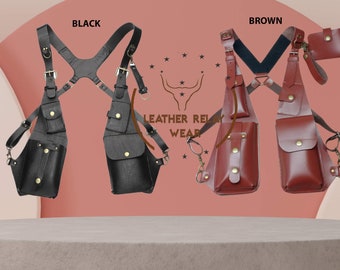 Shoulder Harness Bag, Shoulder Holster Bag, Double Phone Wallet Case Bag, Steampunk Vintage Leather, Special Gift
