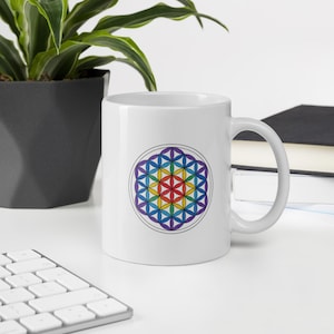 Flower of Life, 7 Chakra Colours, Sacred Geometry Ceramic Mug